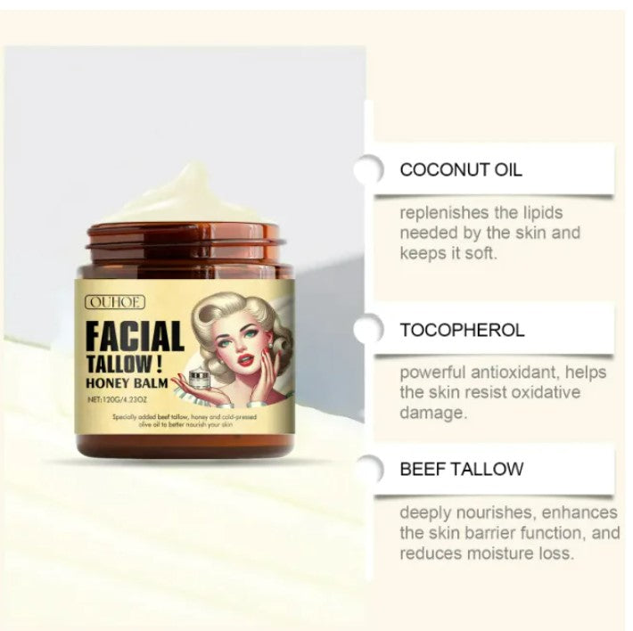 Honey & Tallow Facial Moisturizer - Natural Nourishing Cream for Dry & Sensitive Skin | Grass-Fed Tallow & Raw Honey Face Cream (Copy).